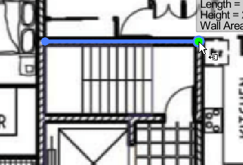 Measuring the next length of wall running down the drawing